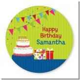 Birthday Cake - Round Personalized Birthday Party Sticker Labels