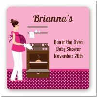 Bun in the Oven Girl - Square Personalized Baby Shower Sticker Labels