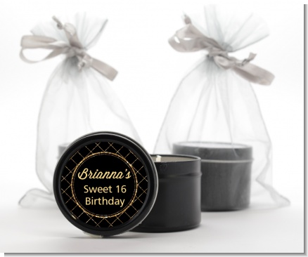 Black and Gold Glitter - Birthday Party Black Candle Tin Favors