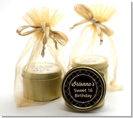 Black and Gold Glitter - Birthday Party Gold Tin Candle Favors