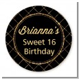 Black and Gold Glitter - Round Personalized Birthday Party Sticker Labels thumbnail