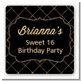 Black and Gold Glitter - Square Personalized Birthday Party Sticker Labels thumbnail