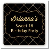 Black and Gold Glitter - Square Personalized Birthday Party Sticker Labels