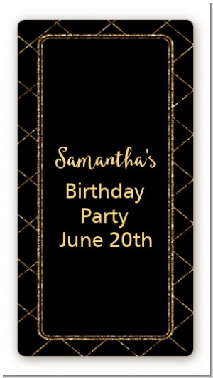 Black and Gold Glitter - Custom Rectangle Birthday Party Sticker/Labels