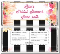 Black and White Stripe Floral Watercolor - Personalized Bridal Shower Candy Bar Wrappers