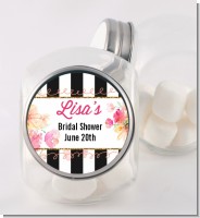 Black And White Stripe Floral Watercolor - Personalized Bridal Shower Candy Jar