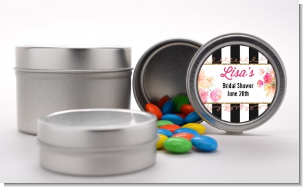 Black And White Stripe Floral Watercolor - Custom Bridal Shower Favor Tins