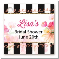 Black And White Stripe Floral Watercolor - Personalized Bridal Shower Card Stock Favor Tags