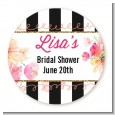 Black And White Stripe Floral Watercolor - Round Personalized Bridal Shower Sticker Labels thumbnail