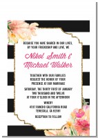 Black And White Stripe Floral Watercolor - Bridal Shower Petite Invitations