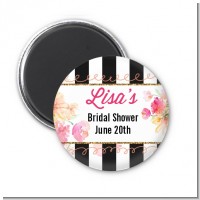 Black And White Stripe Floral Watercolor - Personalized Bridal Shower Magnet Favors