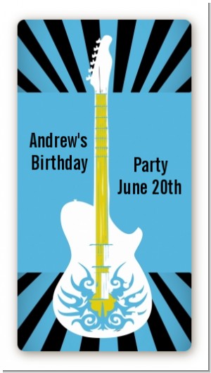 Rock Star Guitar Blue - Custom Rectangle Birthday Party Sticker/Labels