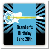 Rock Star Guitar Blue - Square Personalized Birthday Party Sticker Labels