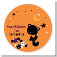 Black Cat - Round Personalized Halloween Sticker Labels thumbnail