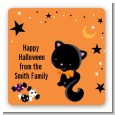 Black Cat - Square Personalized Halloween Sticker Labels thumbnail