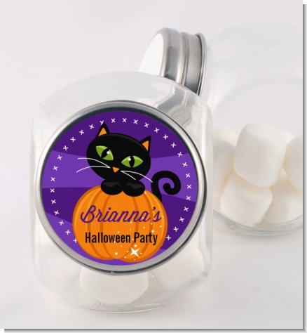 Black Cat Pumpkin - Personalized Halloween Candy Jar