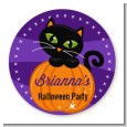 Black Cat Pumpkin - Round Personalized Halloween Sticker Labels thumbnail