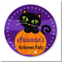 Black Cat Pumpkin - Round Personalized Halloween Sticker Labels