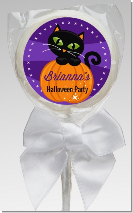 Black Cat Pumpkin - Personalized Halloween Lollipop Favors