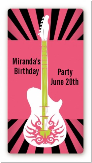 Rock Star Guitar Pink - Custom Rectangle Birthday Party Sticker/Labels