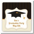 Black & Gold - Square Personalized Graduation Party Sticker Labels thumbnail