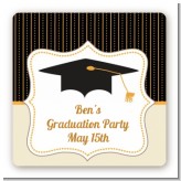 Black & Gold - Square Personalized Graduation Party Sticker Labels