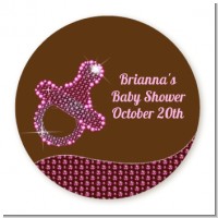 Baby Bling Pink Pacifier - Round Personalized Baby Shower Sticker Labels