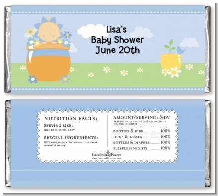 Blooming Baby Boy Caucasian - Personalized Baby Shower Candy Bar Wrappers