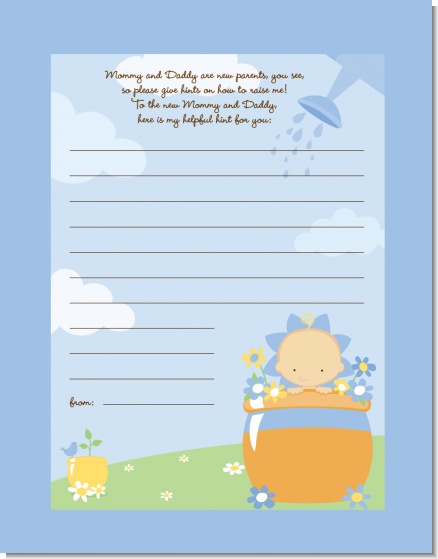 Blooming Baby Boy Caucasian - Baby Shower Notes of Advice