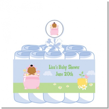 Blooming Baby Girl African American - Personalized Baby Shower Diaper Cake 1 Tier