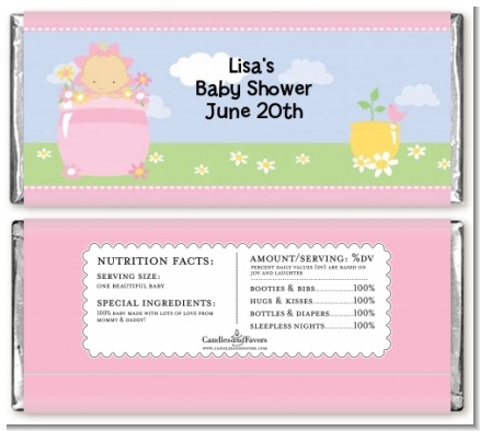 Blooming Baby Girl Caucasian - Personalized Baby Shower Candy Bar Wrappers