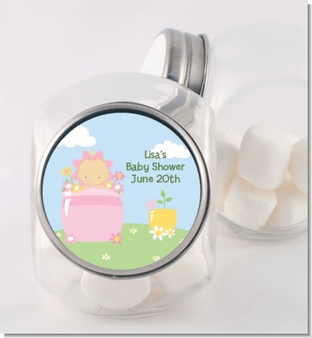 Blooming Baby Girl Caucasian - Personalized Baby Shower Candy Jar
