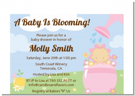 Blooming Baby Girl Caucasian - Baby Shower Petite Invitations