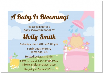 Blooming Baby Girl Caucasian - Baby Shower Petite Invitations