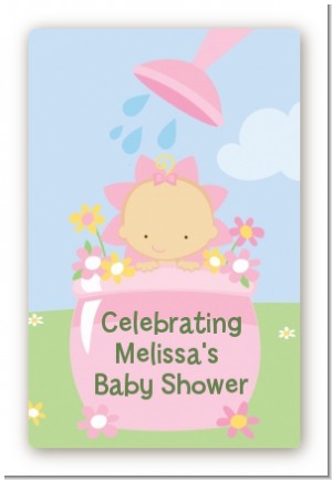 Blooming Baby Girl Caucasian - Custom Large Rectangle Baby Shower Sticker/Labels