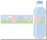 Blooming Baby Girl Caucasian - Personalized Baby Shower Water Bottle Labels