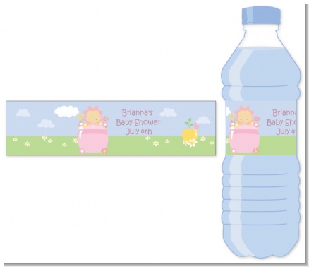Blooming Baby Girl Caucasian - Personalized Baby Shower Water Bottle Labels