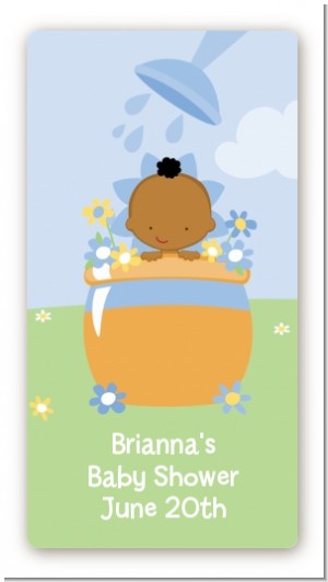 Blooming Baby Boy African American - Custom Rectangle Baby Shower Sticker/Labels