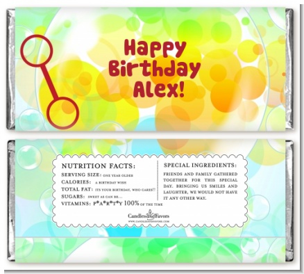 Blowing Bubbles - Personalized Birthday Party Candy Bar Wrappers