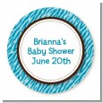 Zebra Print Blue - Round Personalized Baby Shower Sticker Labels thumbnail