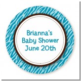 Zebra Print Blue - Round Personalized Baby Shower Sticker Labels