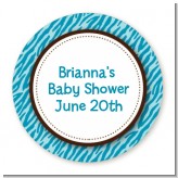 Zebra Print Blue - Round Personalized Baby Shower Sticker Labels Zebra Print Blue - Round Personalized Baby Shower Sticker Labels