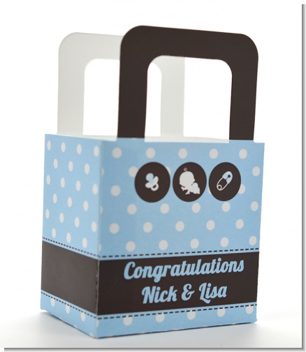 Modern Baby Boy Blue Polka Dots - Personalized Baby Shower Favor Boxes