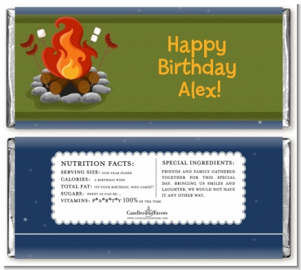 Bonfire - Personalized Birthday Party Candy Bar Wrappers