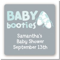 Booties Blue - Square Personalized Baby Shower Sticker Labels