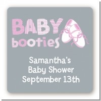 Booties Pink - Square Personalized Baby Shower Sticker Labels