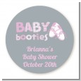 Booties Pink - Round Personalized Baby Shower Sticker Labels thumbnail