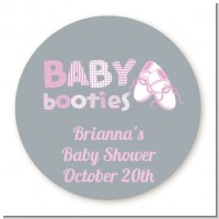 Booties Pink - Round Personalized Baby Shower Sticker Labels