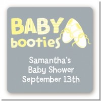 Booties Yellow - Square Personalized Baby Shower Sticker Labels