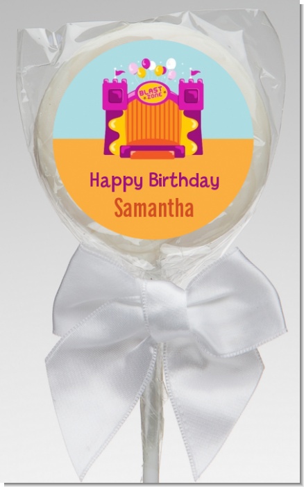 Bounce House Purple and Orange - Personalized Birthday Party Lollipop Favors
